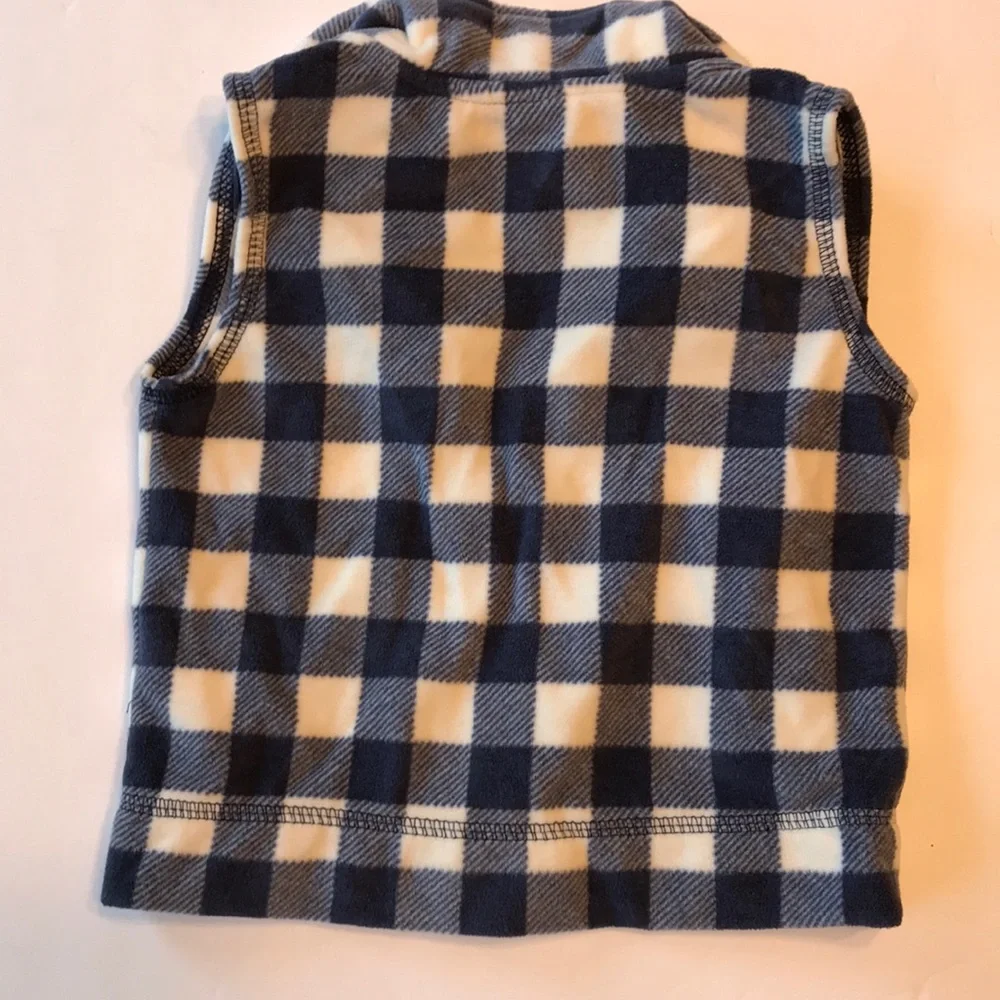 Toddler Boys plush vest Carters 12m plaid blue white pockets